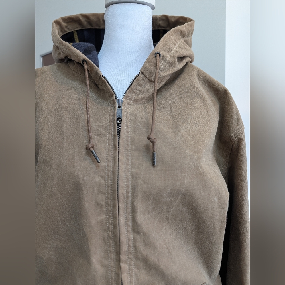Flint and Tinder Flannel-Lined Hooded Waxed Jacket Sz. Large - Picture 2 of 7